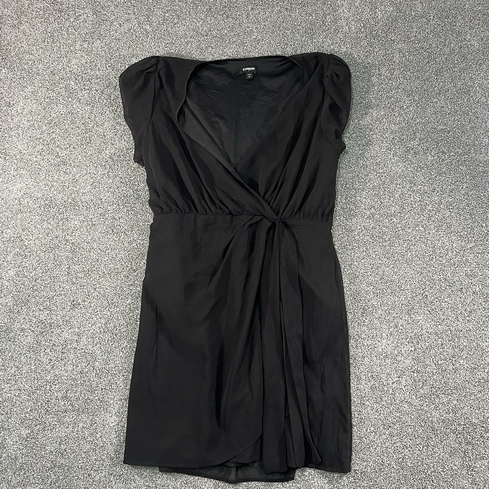 Express Women’s Large Black Wrap Style Short Sleeve Cocktail Midi Dress